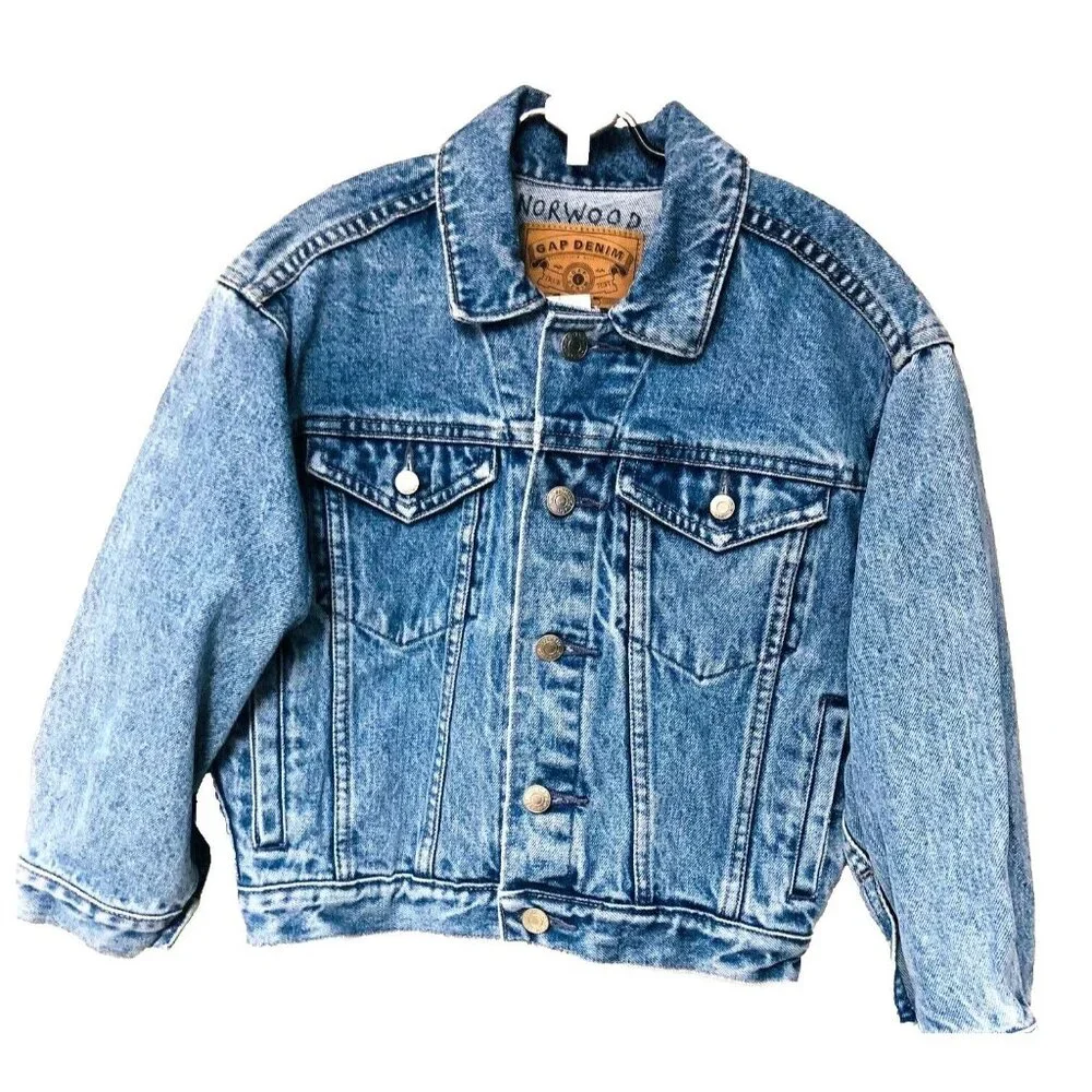 Y2K Gap‎ Womens Cropped Trucker Jean Jacket Boho Grunge Denim Metal Vintage S